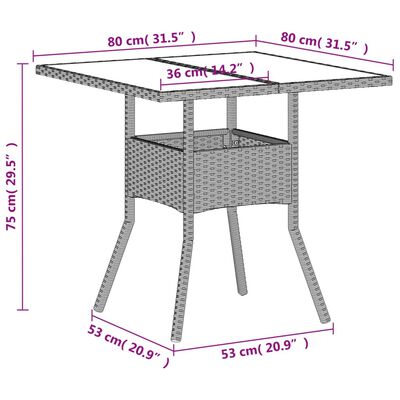 vidaXL Záhr. stôl so sklenenou doskou svetlosivý 80x80x75 cm polyratan