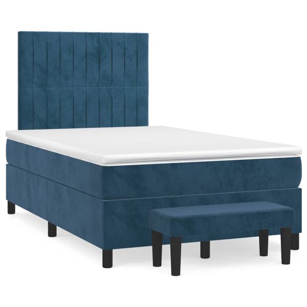 vidaXL Boxspring posteľ s matracom, tmavomodr&aacute; 120x190 cm, zamat