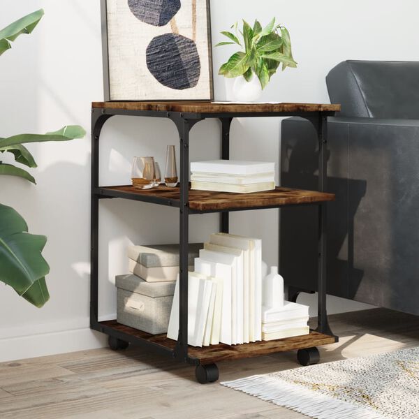 vidaXL Stojan na tlačiareň, 3 police, tmav&yacute; dub 43x48x64 cm