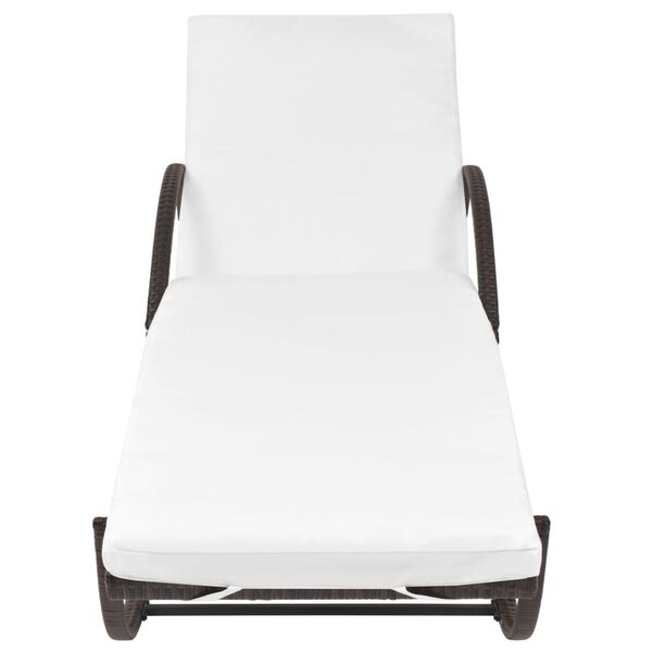 vidaXL Záhradné ležadlo s podložkou a stolíkom, polyratan, hnedé