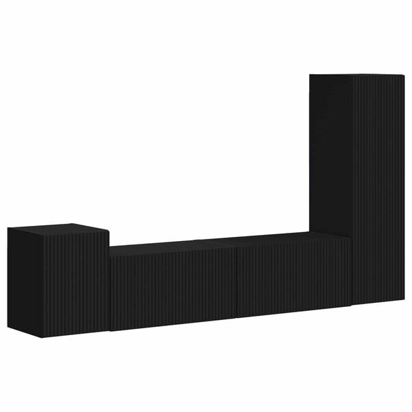 vidaXL Zostava TV skriniek N&aacute;stenn&yacute; 4 pcs Čierna Kompozitn&eacute; drevo