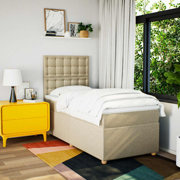 vidaXL Posteľn&yacute; r&aacute;m boxsping s matracom kr&eacute;mov&yacute; 90x200 cm l&aacute;tka