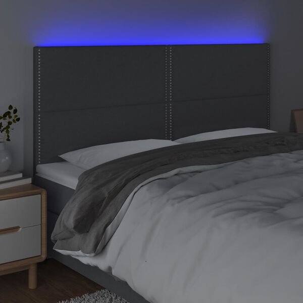 vidaXL Čelo postele s LED tmavosiv&eacute; 160x5x118/128 cm l&aacute;tka