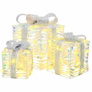 vidaXL Osvetlen&aacute; vianočn&aacute; darčekov&aacute; krabica 3 ks 150 LED Tepl&aacute; biela