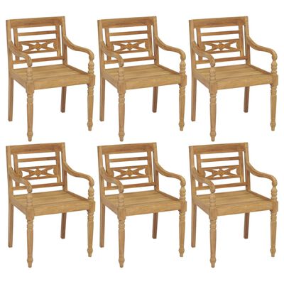 vidaXL Batavia stoličky s podložkami 6 ks tíkový masív