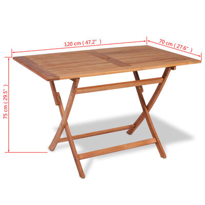 vidaXL Skladací záhradný stôl 120x70x75 cm, tíkový masív