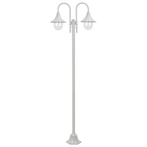 vidaXL Z&aacute;hradn&aacute; stĺpov&aacute; lampa E27 220 cm hlin&iacute;kov&aacute; 2 lamp&aacute;&scaron;e biela
