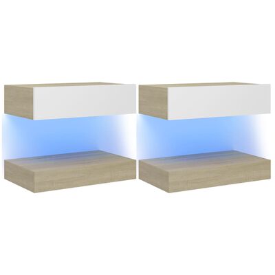 vidaXL Nočné stolíky 2 ks biele a dub sonoma 60x35 cm drevotrieska