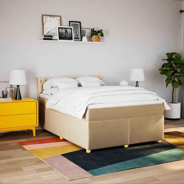 vidaXL Posteľn&yacute; r&aacute;m boxspring s matracom kr&eacute;mov&yacute; 160x200 cm l&aacute;tka