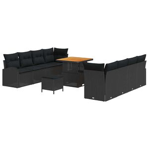 vidaXL S&uacute;prava z&aacute;hradn&yacute;ch pohoviek s vank&uacute;&scaron;om 11 pcs Čierna polyratan