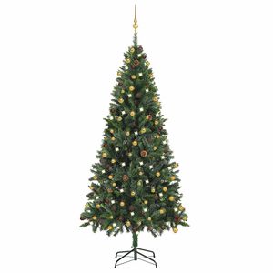 vidaXL Osvetlen&yacute; umel&yacute; vianočn&yacute; stromček s guľami, zelen&yacute; 210 cm