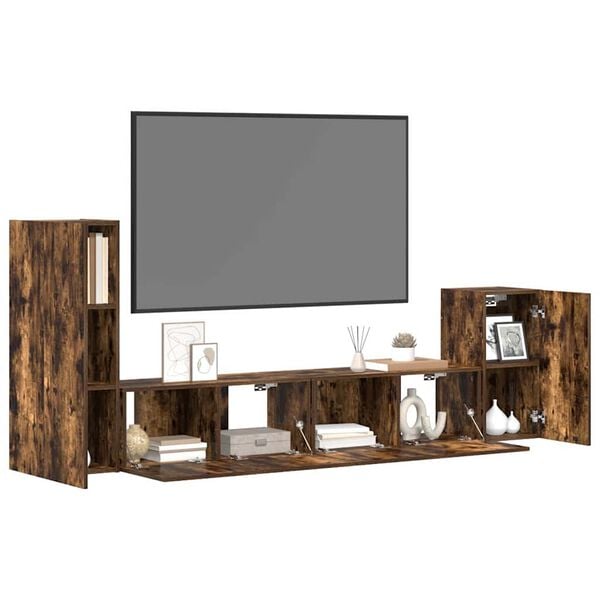 vidaXL 4-dielna sada TV skriniek dymov&yacute; dub spracovan&eacute; drevo