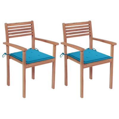vidaXL Záhradné stoličky 2 ks s modrými podložkami tíkový masív