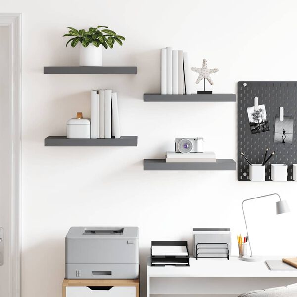 vidaXL Pl&aacute;vaj&uacute;ce n&aacute;stenn&eacute; police 4 ks, leskl&eacute; siv&eacute; 50x23x3,8 cm, MDF