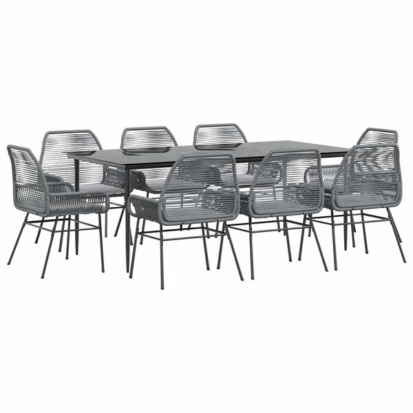 vidaXL 9-dielna z&aacute;hradn&aacute; jed&aacute;lensk&aacute; s&uacute;prava+podložky, siv&aacute;, polyratan