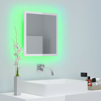 vidaXL Kúpeľňové zrkadlo s LED, lesklé biele 40x8,5x37cm, akryl