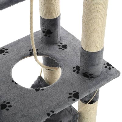vidaXL Škrabadlo pre mačky so sisalovými stĺpikmi 140 cm sivé s labkami