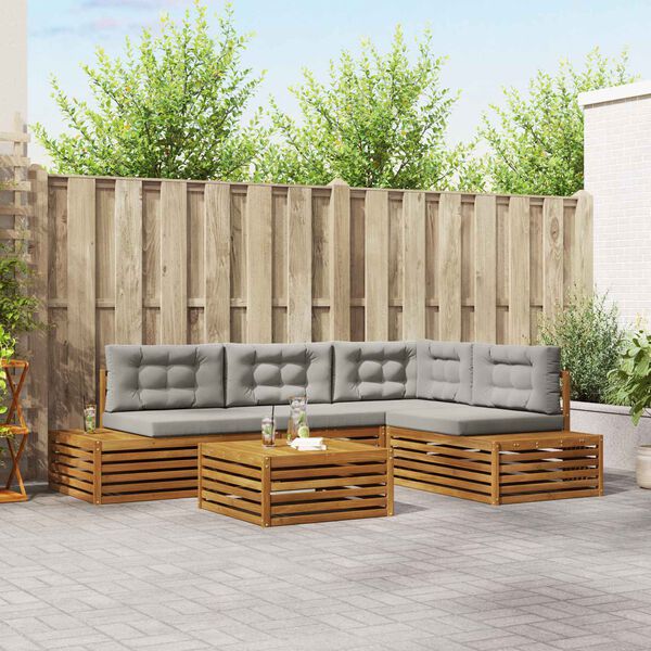 vidaXL Z&aacute;hradn&aacute; s&uacute;prava gaučov s vank&uacute;&scaron;om 5 Kus Pr&iacute;rodn&aacute; a svetlosiv&aacute;