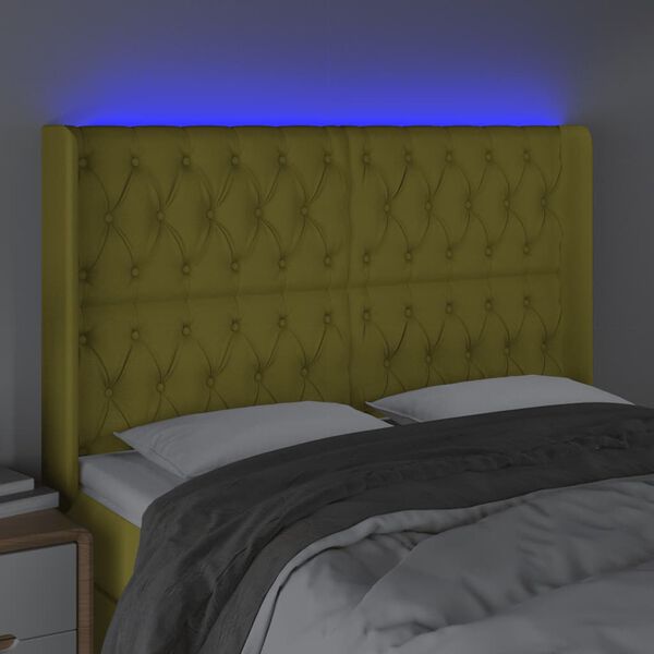 vidaXL Čelo postele s LED zelen&eacute; 147x16x118/128 cm l&aacute;tka