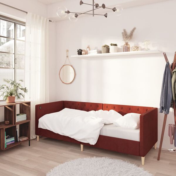 vidaXL Pohovka s USB v&iacute;novo-červen&aacute; l&aacute;tkov&aacute; 90x200 cm