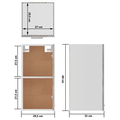 vidaXL Závesná skrinka, betónovo sivá 29,5x31x60 cm, kompozitné drevo