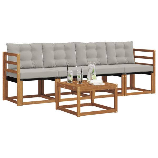 vidaXL Z&aacute;hradn&aacute; s&uacute;prava gaučov s vank&uacute;&scaron;om 5 pcs Pr&iacute;rodn&aacute; a svetlosiv&aacute;