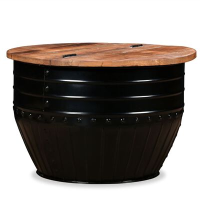 vidaXL Konferenčný stolík, recyklovaný masív, čierny, tvar sudu