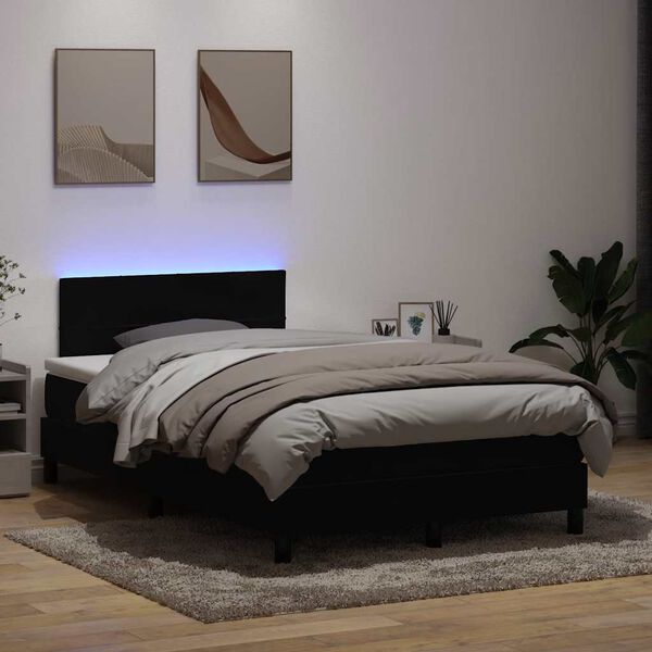 vidaXL Posteľn&yacute; r&aacute;m boxspring s matracom a LED čierny 120x210 cm zamat
