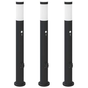 vidaXL Stĺpikov&eacute; svetl&aacute; so senzorom a z&aacute;suvkou 3 ks 80 cm nehrdzavej&uacute;ca oceľ IP44