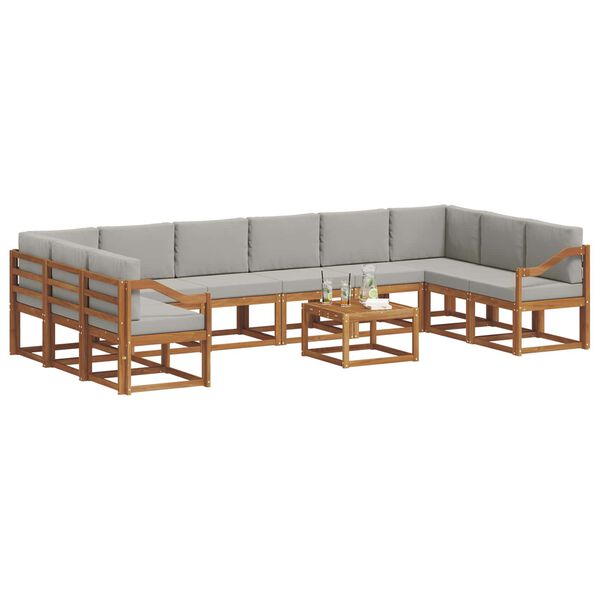 vidaXL Z&aacute;hradn&aacute; s&uacute;prava gaučov s vank&uacute;&scaron;om 11 pcs Pr&iacute;rodn&aacute; a svetlosiv&aacute;