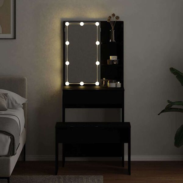 vidaXL Súprava LED toaletného stolíka so zásuvkou 2 pcs Čierny dub