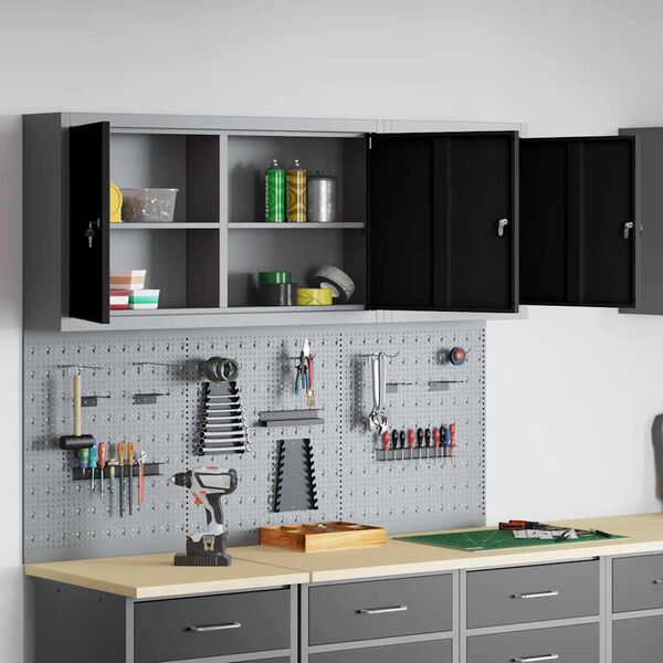 vidaXL Sada n&aacute;strojov&yacute;ch skr&iacute;ň s poličkou s &uacute;ložiskom 5 pcs Čierna