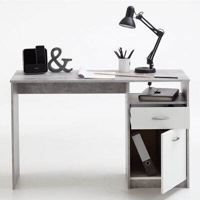 FMD Stôl s 1 zásuvkou betónovo-biely 123x50x76,5 cm