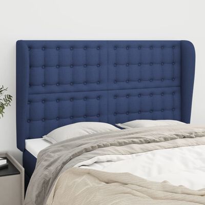 vidaXL Čelo postele so záhybmi modrý 147x23x118/128 cm látka