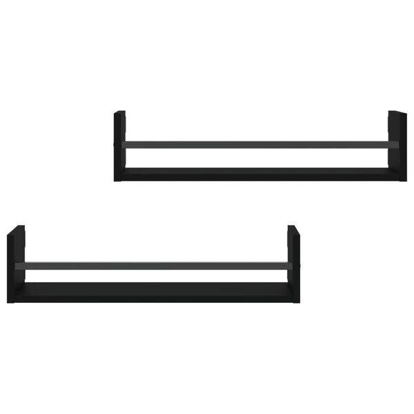 vidaXL Nástenné police s tyčami 2 ks čierne 60x16x14 cm