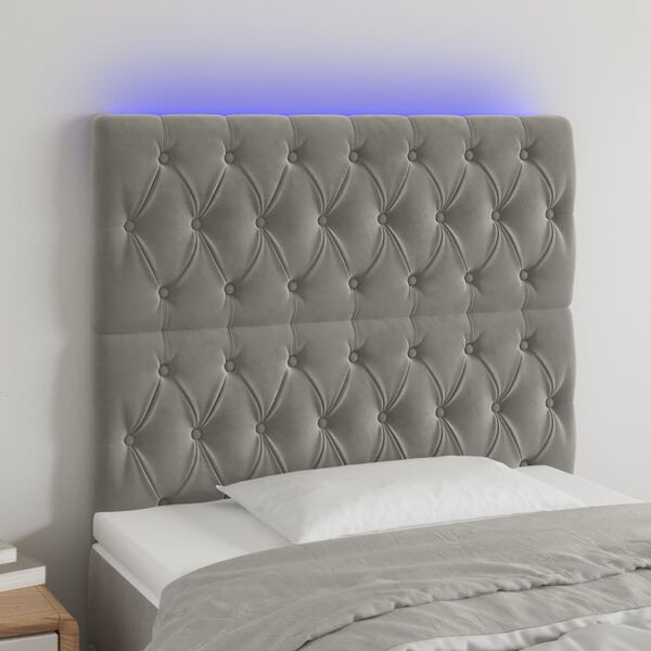 vidaXL Čelo postele s LED bledosivé 100x7x118/128 cm zamat