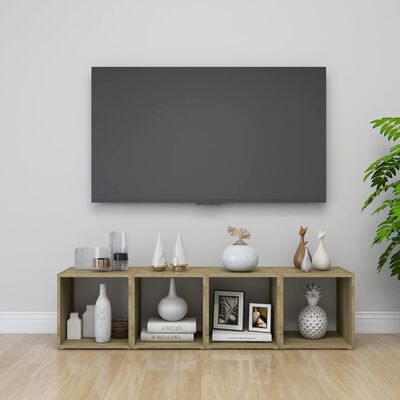 vidaXL TV skrinka biela a farba duba sonoma 37x35x37 cm drevotrieska
