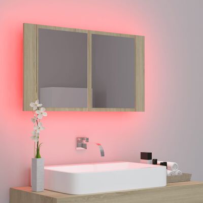 vidaXL LED kúpeľňová zrkadlová skrinka dub sonoma 80x12x45 cm akryl