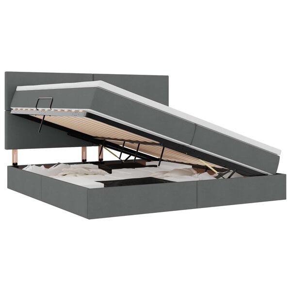 vidaXL Postel s &uacute;ložn&yacute;m prostorem a LED svetlom Tmavo &scaron;ed&aacute; Polyester