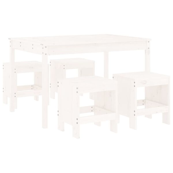 vidaXL 5-dielna záhradná jedálenská súprava biela borovicový masív
