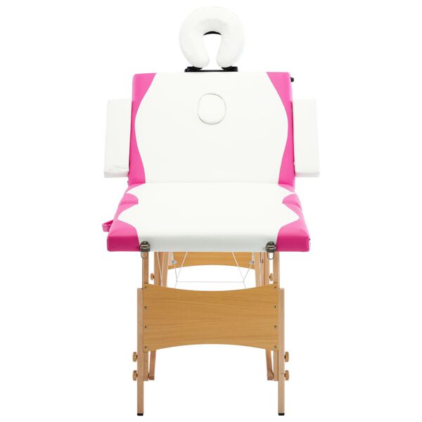 vidaXL Skladac&iacute; mas&aacute;žny st&ocirc;l, 4 z&oacute;ny, drevo, bielo ružov&yacute;