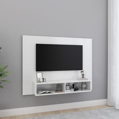 vidaXL Nástenná TV skrinka lesklá biela 120x23,5x90 cm drevotrieska