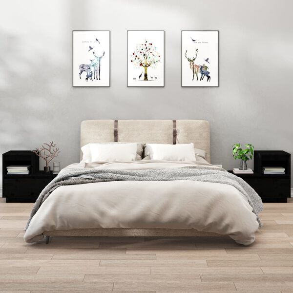 vidaXL Nočné stolíky 2 ks čierne 60x34x51 cm masívne borovicové drevo