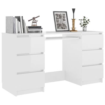 vidaXL Písací stôl, lesklý biely 140x50x77 cm, drevotrieska