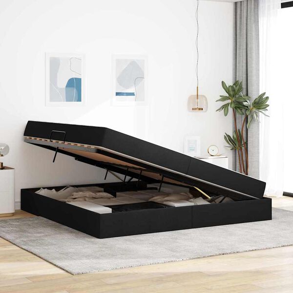 vidaXL Postel s &uacute;ložn&yacute;m prostorem a matrac&iacute; Čierna 200 x 200 cm