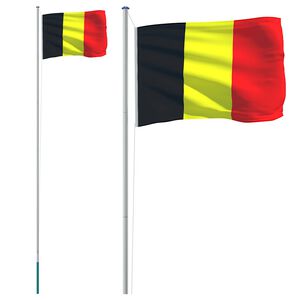 vidaXL Vlajka Belgicka a tyč 6,08 m hlin&iacute;k