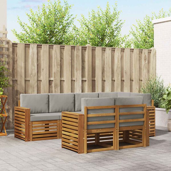 vidaXL Sada rohov&yacute;ch gaučov s vank&uacute;&scaron;om 7 pcs Pr&iacute;rodn&aacute; a svetlosiv&aacute;