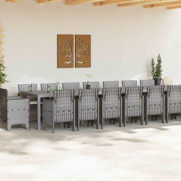 vidaXL Z&aacute;hradn&yacute; jed&aacute;lensk&yacute; set s vank&uacute;&scaron;mi 17 pcs Svetlosiv&aacute; PP