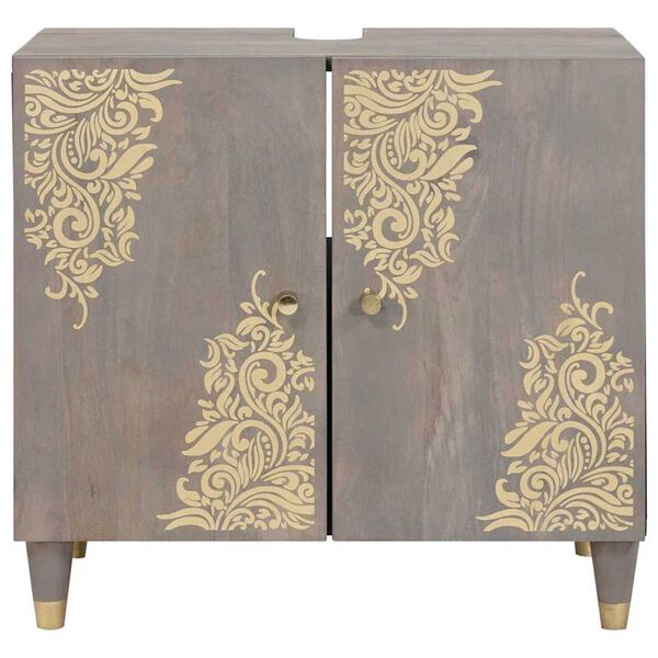 vidaXL Skrinka pod umývadlo Sivá 62 x 33 x 58 cm Masívne mango drevo