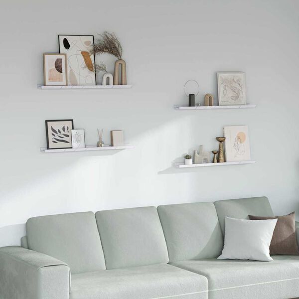vidaXL Stenn&aacute; polica 4 pcs Biely mramor 80 x 9 x 3 cm Kompozitn&eacute; drevo